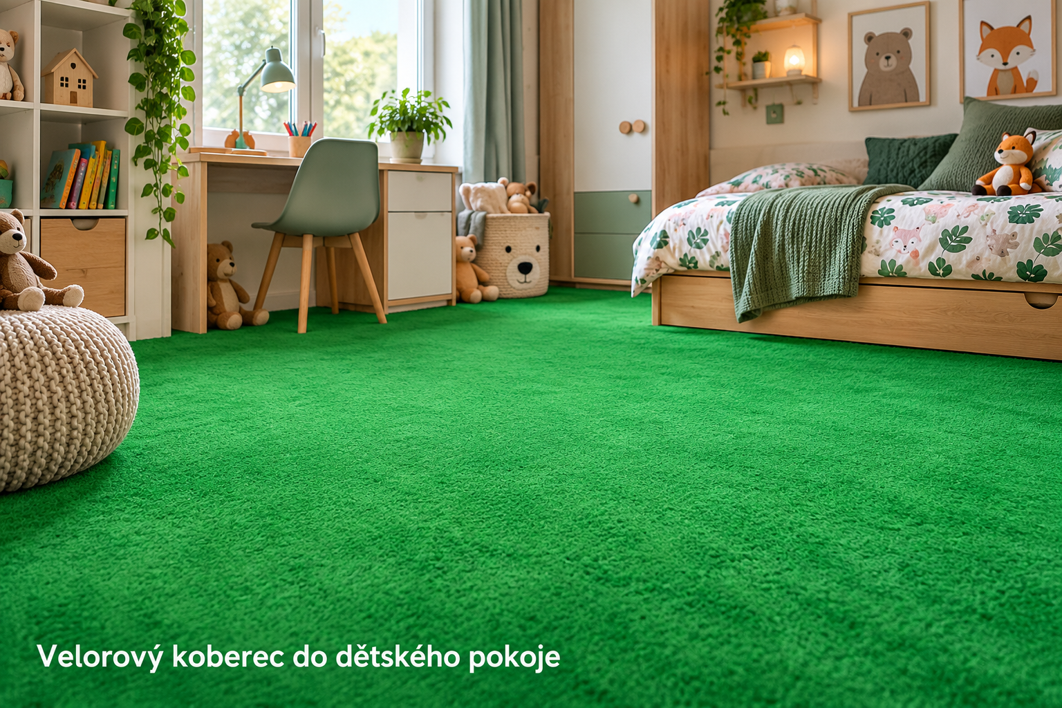 dětský pokoj se zeleným kobercem